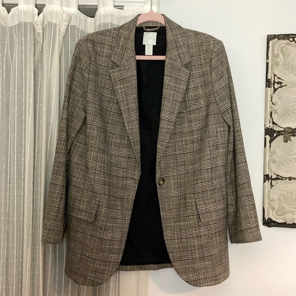 H&M Oversized Single-Breasted Blazer. Black/Brown/Tan. Size: S - Picture 1 of 5